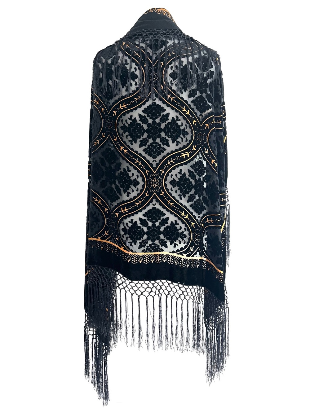 Antonio Paci Vintage Silk Burnout Velvet Scarf Wrap EUC Reversible Black/Gold